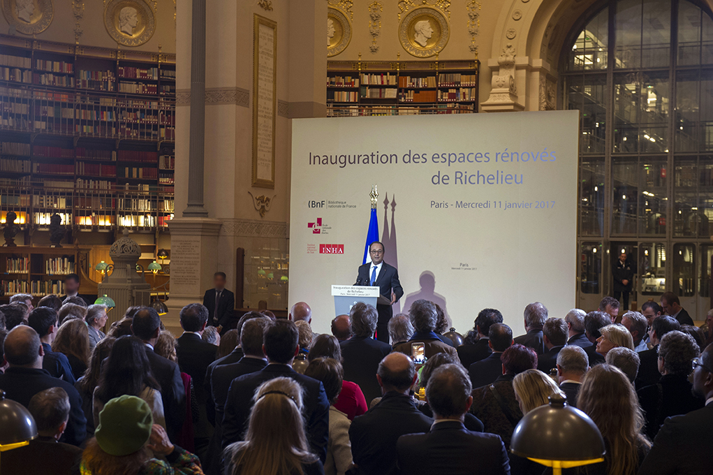 François Hollande. Inauguration des espaces rénovés BNF Richelieu